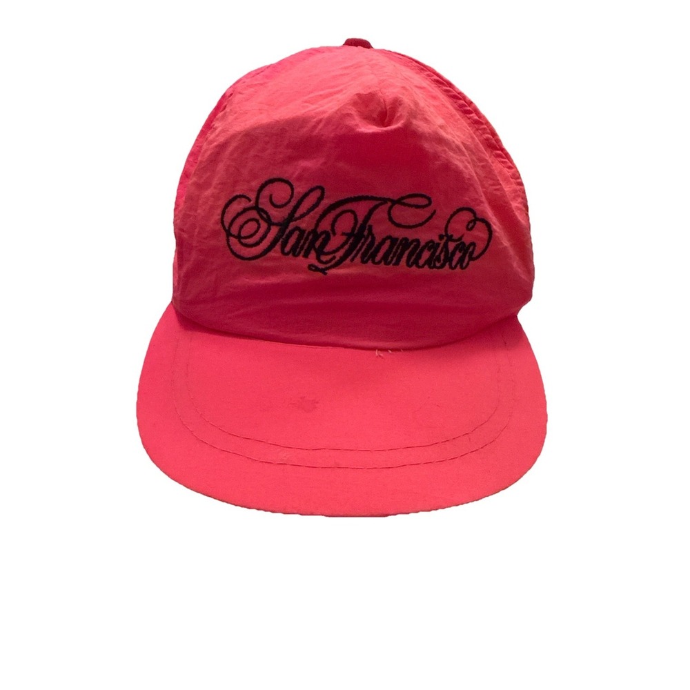 Vintage San Francisco Neon Pink Nylon Snapback Cap 80s Surfer Gnarly Festival